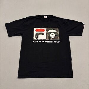 Aape By Clothing Ape x Fila Mens Large Black Grahpic Short Sleeves Streetwear